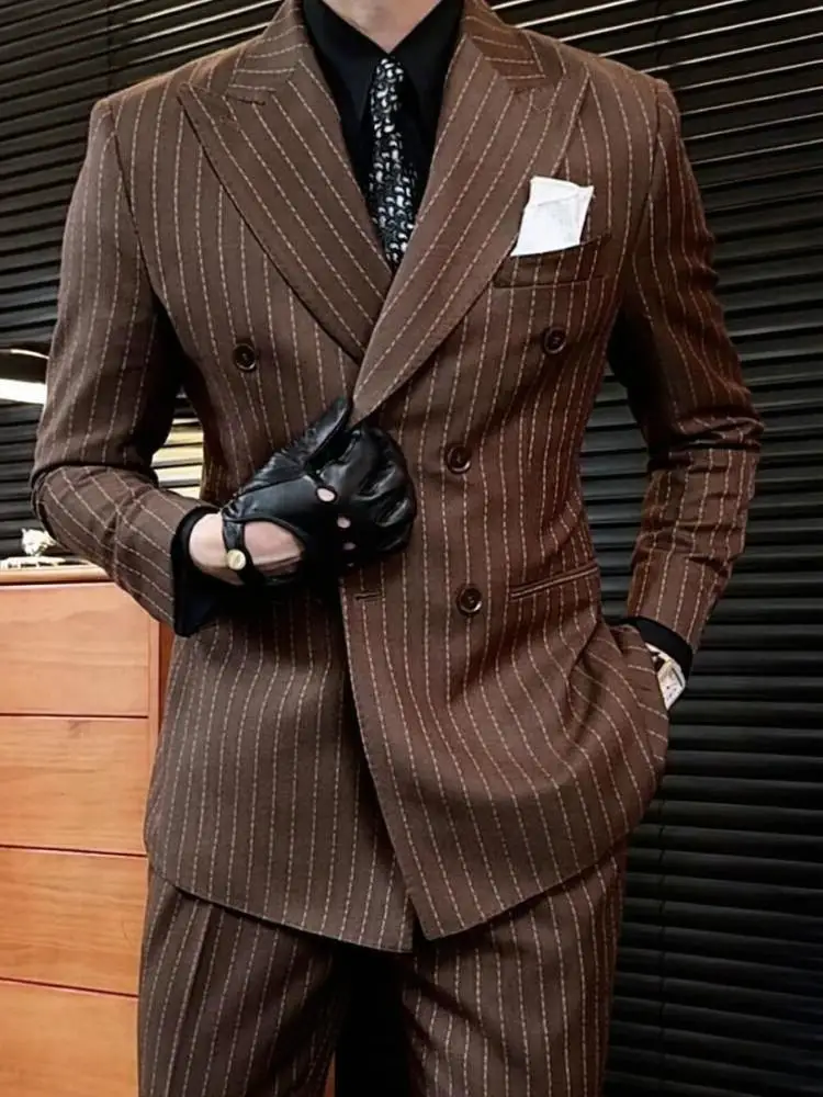 Office Men Single-Breasted Blazers Pants Two Piece Set Slim Solid Color Business Casual Male Suits Sets