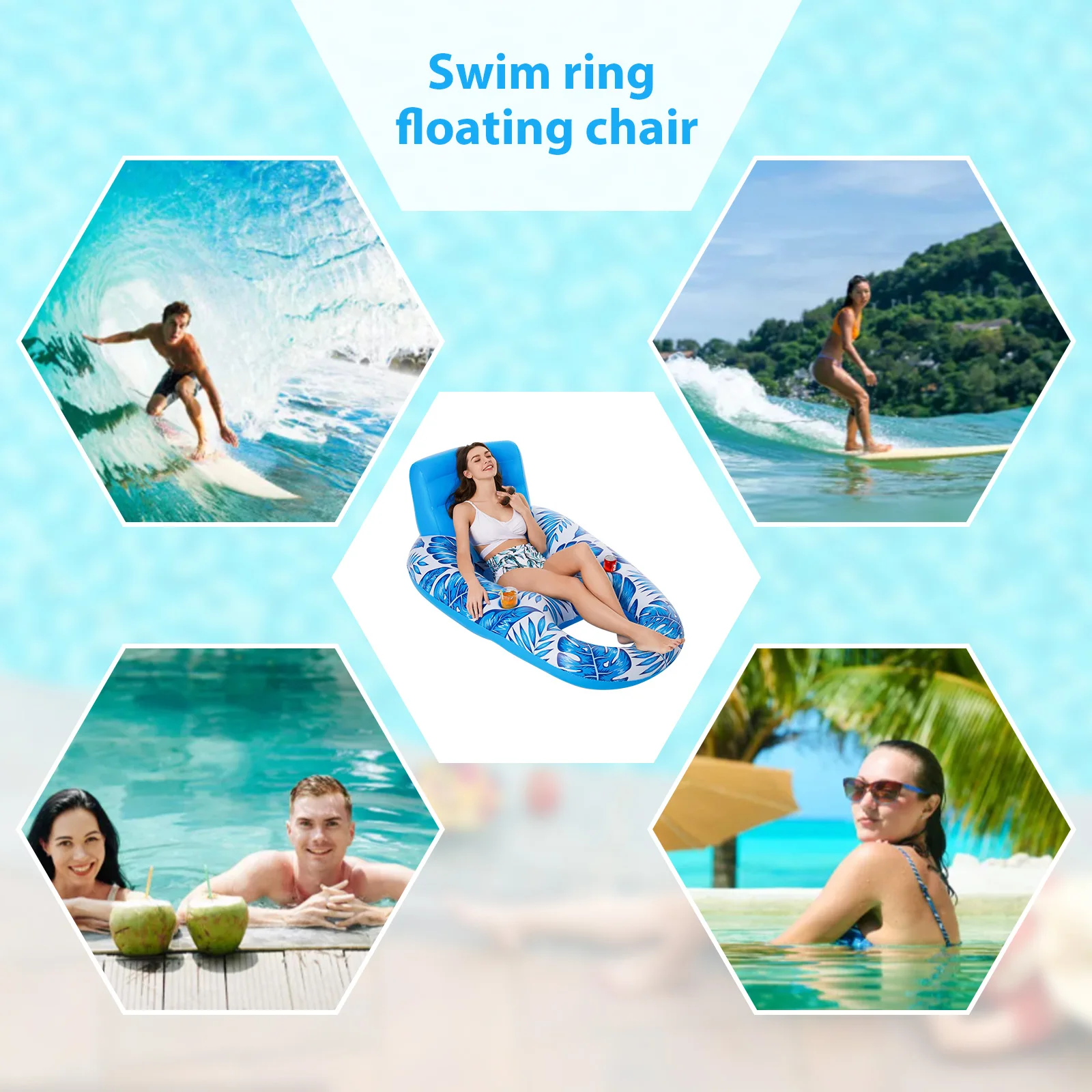 Aufblasbarer Pool-Schwimmstuhl, multifunktionaler Schwimmring-Schwimmstuhl, tragbar, faltbar, für Erwachsene, Schwimmbad-Zubehör