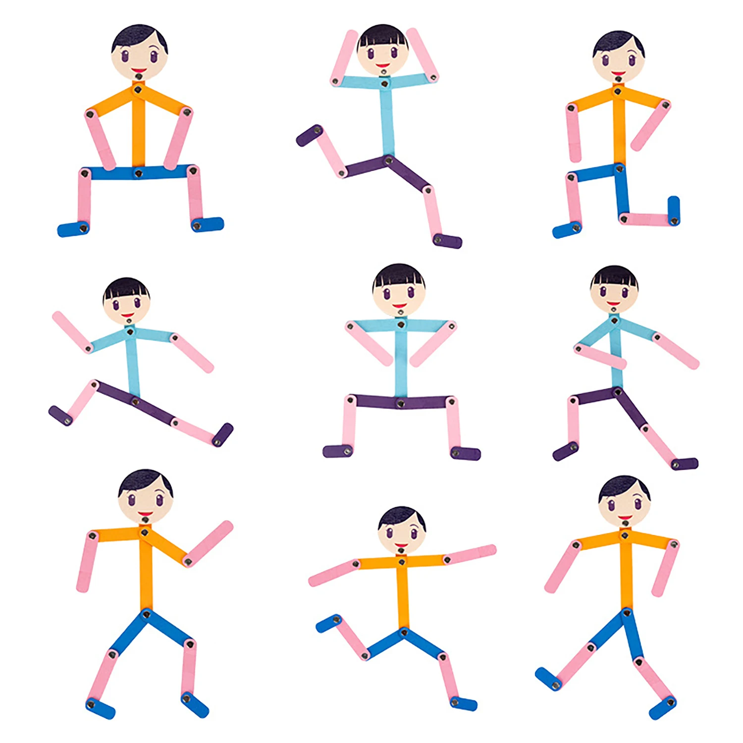 Piccolo uomo in legno con movimento articolare creativo versatile, gioco di intelligenza occasionale, giocattolo in legno