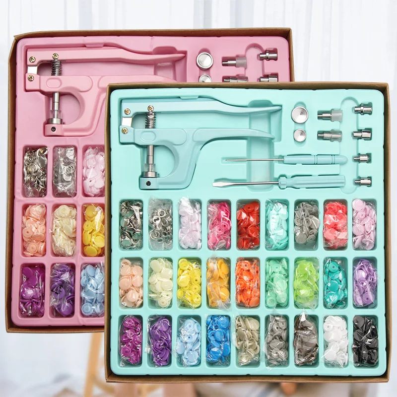 ABQR Bottoni automatici con pinza, bottoni automatici in plastica e metallo senza cucire per vestiti, portafogli e cucito blu