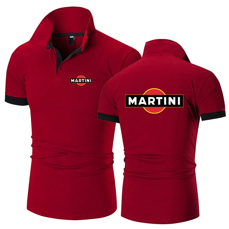 Martini masculino correndo camiseta de manga curta, camisa polo casual na moda, tops de lapela de botão confortáveis, verão, novo, 2022