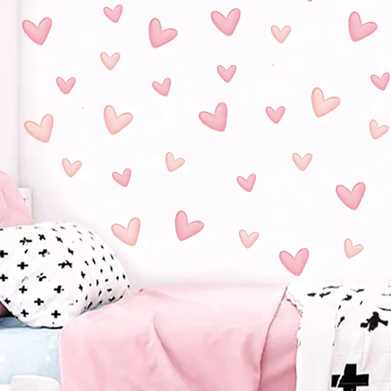 6Sheets/Set INS Cartoon Pink Heart Wall Stickers Art Home Decorations PVC Wall Decals For Kids Bedroom Wall Decor