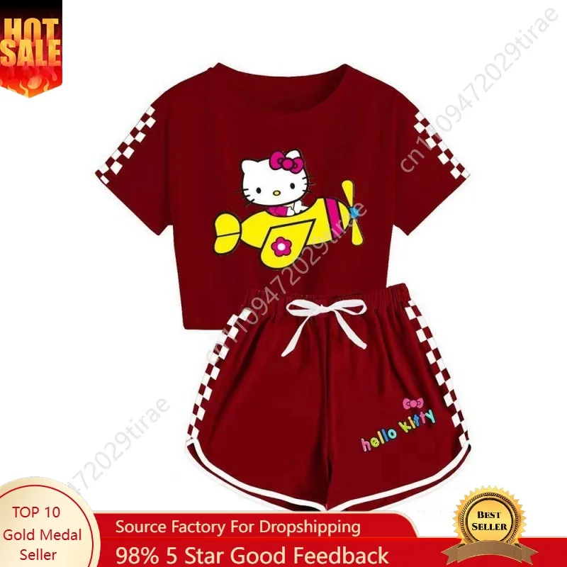 Sanrio Kuromi Cinnamoroll My Melody Hello Kitty Ensemble de sport T-shirt et short doux de haute qualité Vêtements de petite taille Cosplay