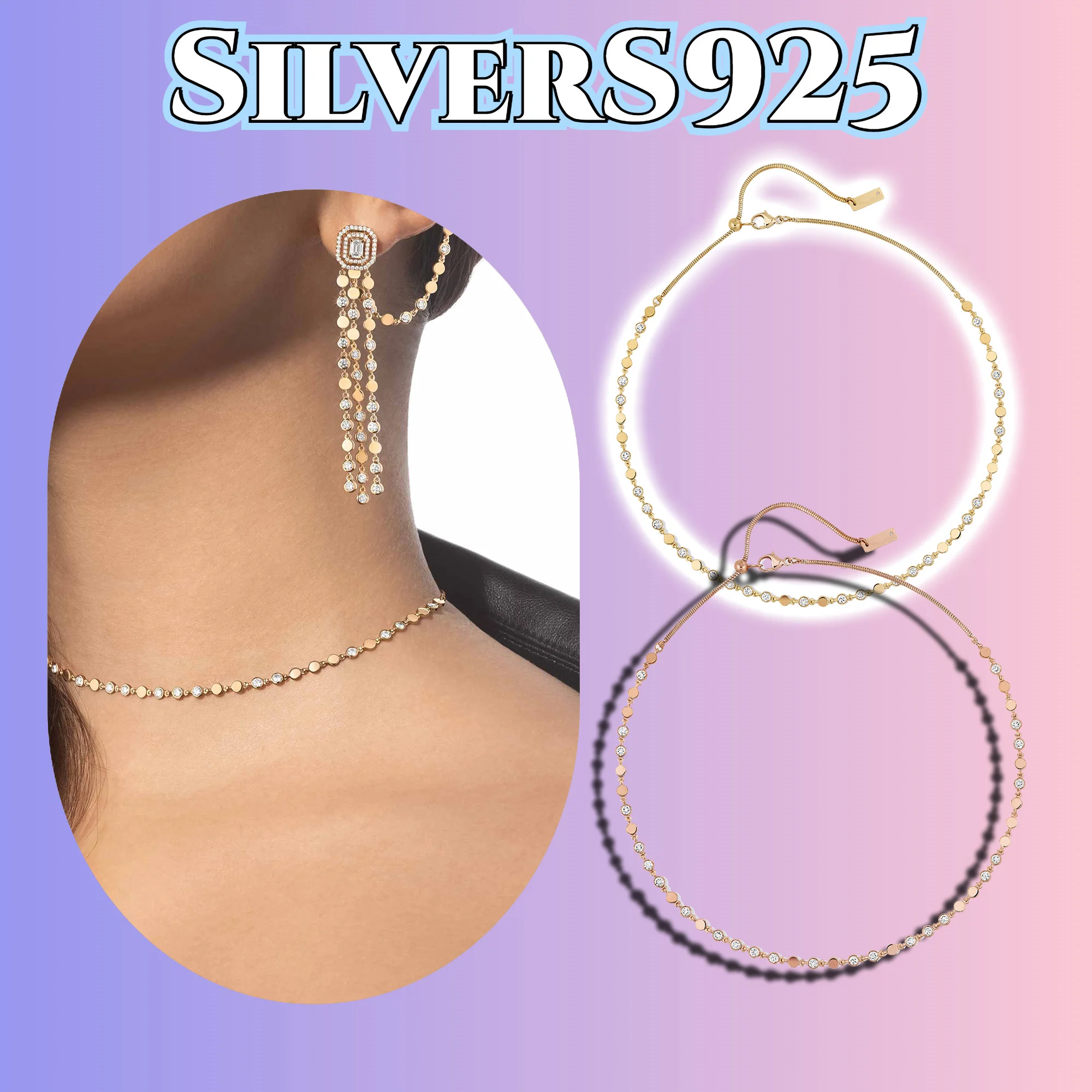 

Inlaid zircon necklace made of pure silver S925 for women's jewelry, adding a modern touch to daily wear for loved ones