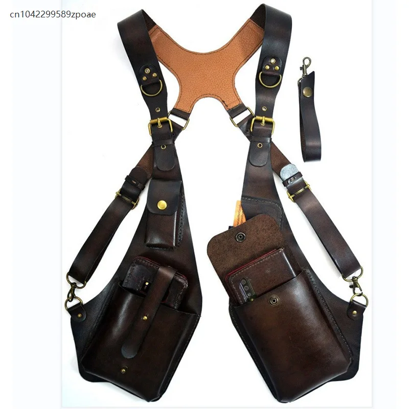 Steampunk Retro Anti-theft Leather Backpack Underarm Bag Outdoor Cosplay Adjustable Wallet Phone Case Men's Single Shoulder Bag