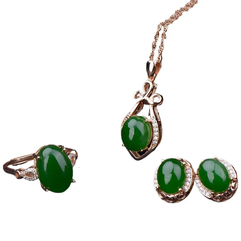 

Набор инкрустаций из стерлингового серебра, Женское кольцо с подвеской из розового золота, модное зеленое шпинат