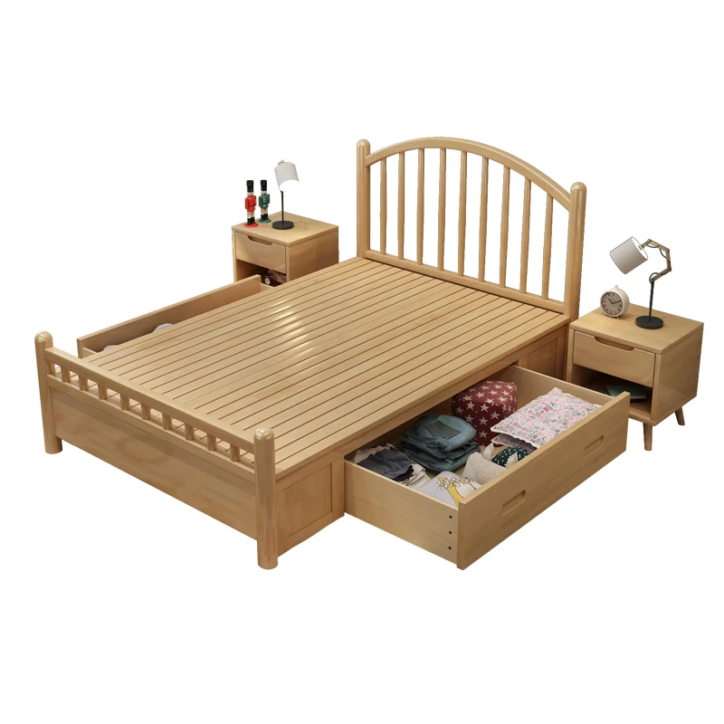 Solid wood single bed 1.2 meters household 1.35 small apartment 1.5 meters modern simple children's storage log bed