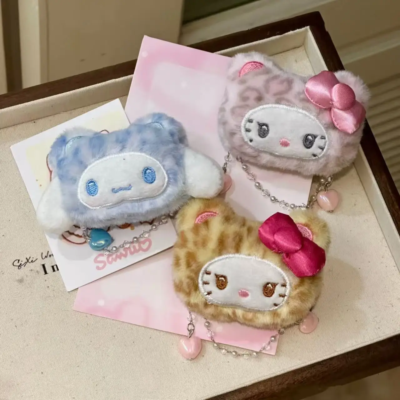 

Kawaii Cinnamoroll Leopard Print Stuffed Hairclip Cartoon Cute Girl Bangs Clip Sweet Kitty Cat Side Clamp Hairclip Kid's Gift