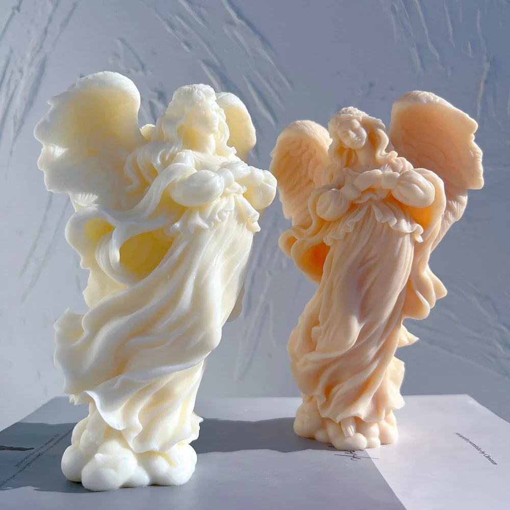 

Art Sculpture Soy Wax Candle Mould Angel Figurine Silicone Mold Praying Peace Angel Statue Gardening Crafts