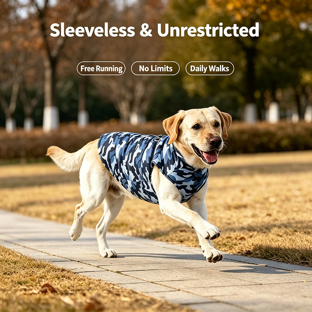 Winter Warm Clothes for Medium Large Dogs Windproof Padded Dog Vest Jacket with D-ring Fashion Camouflage Print Labrador Outfits