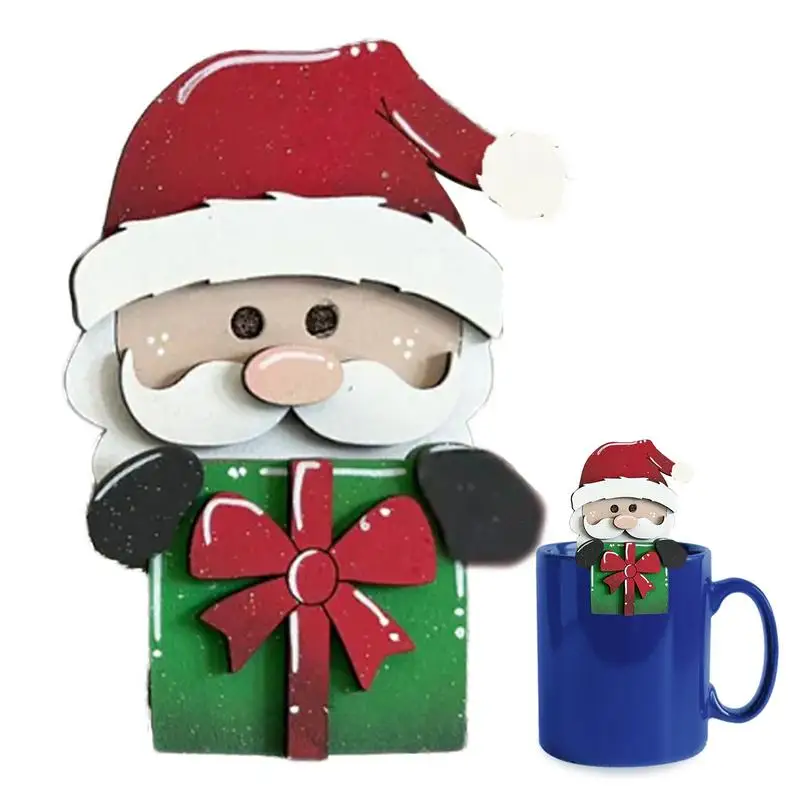 

Christmas Mug Toppers Santa Claus And Mrs cups Decorations Cartoon Pattern Mugs Hug Decoration Creative Desktop Ornaments