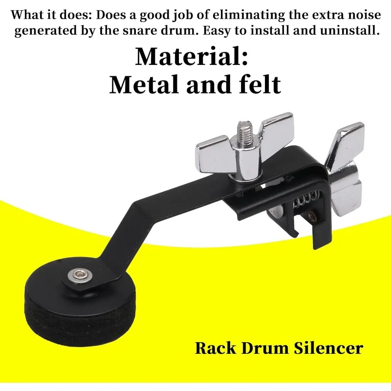 Damper Mute Silencer,Plus Felt Clamp-on Tone Control Muffler Metal for Snares Drum Musical Parts Black