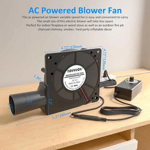 Imagen 2 del producto Ventilador para barbacoa de 120mm x 32mm, ventilador de refrigeración centrífugo AC 110V 220V, controlador de velocidad Variable, ventilador para barbacoa para cocina de estufa de Camping