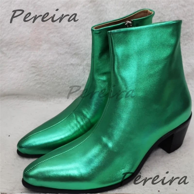 

Зеленые мужские ботинки челси, модные короткие ботинки из натуральной кожи на высоком каблуке 6 см с острым носком и боковой молнией, вечерние деловые модельные туфли