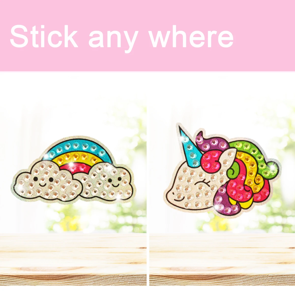 8pcs Sparkle Diamond Stickers Art Crafts Big Gem Set 5D Sealife Unicorn Dot Suncatcher Sticker Activity Toys Gift for Children