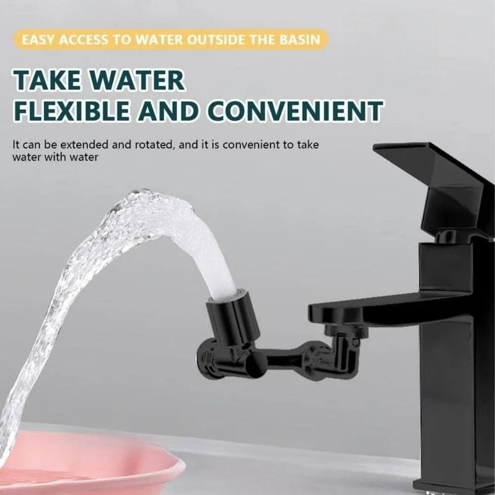 Black Universal 1080° Rotation Faucet Extender Plastic Dual Mode Sprayer Head Bubbler Nozzle for Kitchen Washbasin Robot Arm Ta