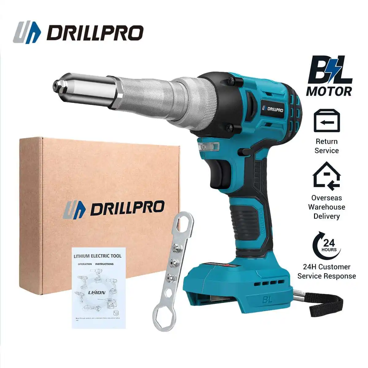 

Drillpro 20000N Brushless Electric Rivet Gun 2.4~5.0mm Cordless Rivet Nut Gun Drill Insert Power Tools For Makita 18V Battery