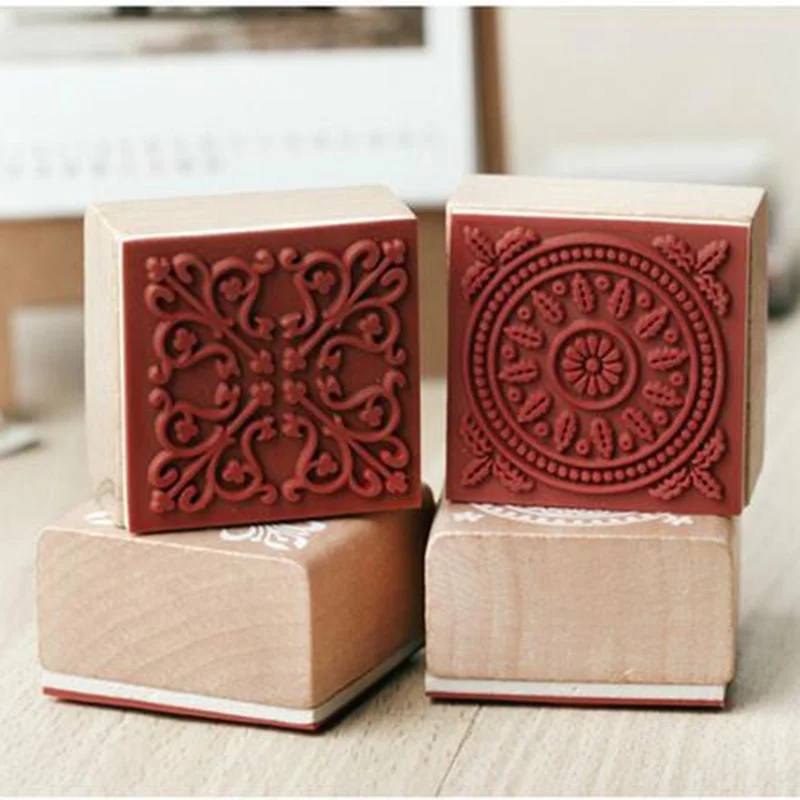 

6 Patterns Vintage Square Floral Flower Wooden Rubber Stamp for scrapbooking card making Decorative DIY Craft Assorted 6pcs/set