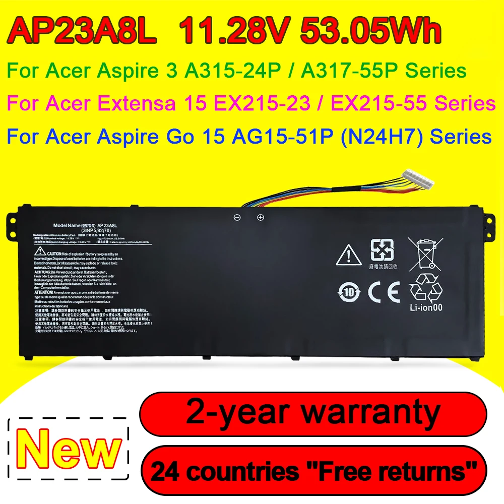 

AP23A8L Laptop Battery For Acer Aspire 3 A315-24P A317-55P Go 15 AG15-51P Extensa 15 EX215-23 EX215-55 Series 11.28V 53.05Wh