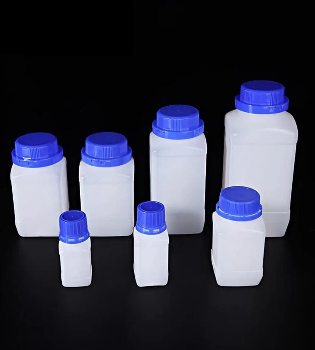 100/250/500/1000ml HDPE Plastic Bottle Reagent Bottle Sample Vials Blue Screw Cap