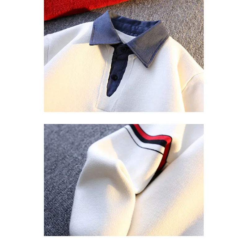 GIOIOMen's Sweater，Autumn and Winter New High Quality Stitching Lapel False Two-Piece Suit Anti-Pilling Knitted Pullover