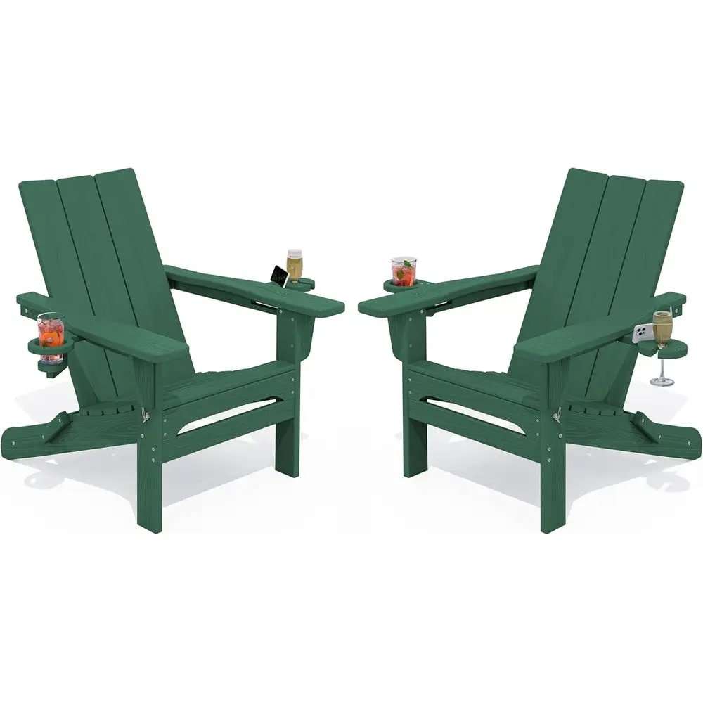 

2-Piece Classic Adirondack Chair Set with Cup Holders, Ideal for Fire Pit, Lawn or Patio, Green