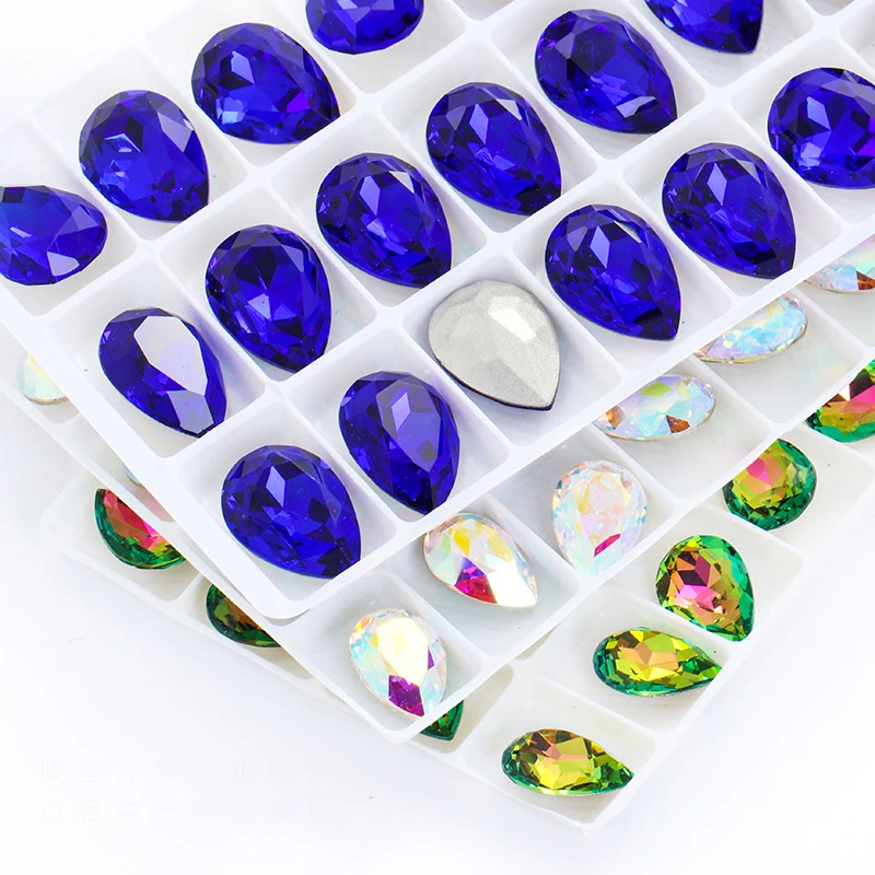 7x10/10x14/13x18MM Drop Rhinstone K9 Materiał Kryształ Biżuteria Diament Pointback Kamień Wysokiej jakości Teardrop Light Siam Glass