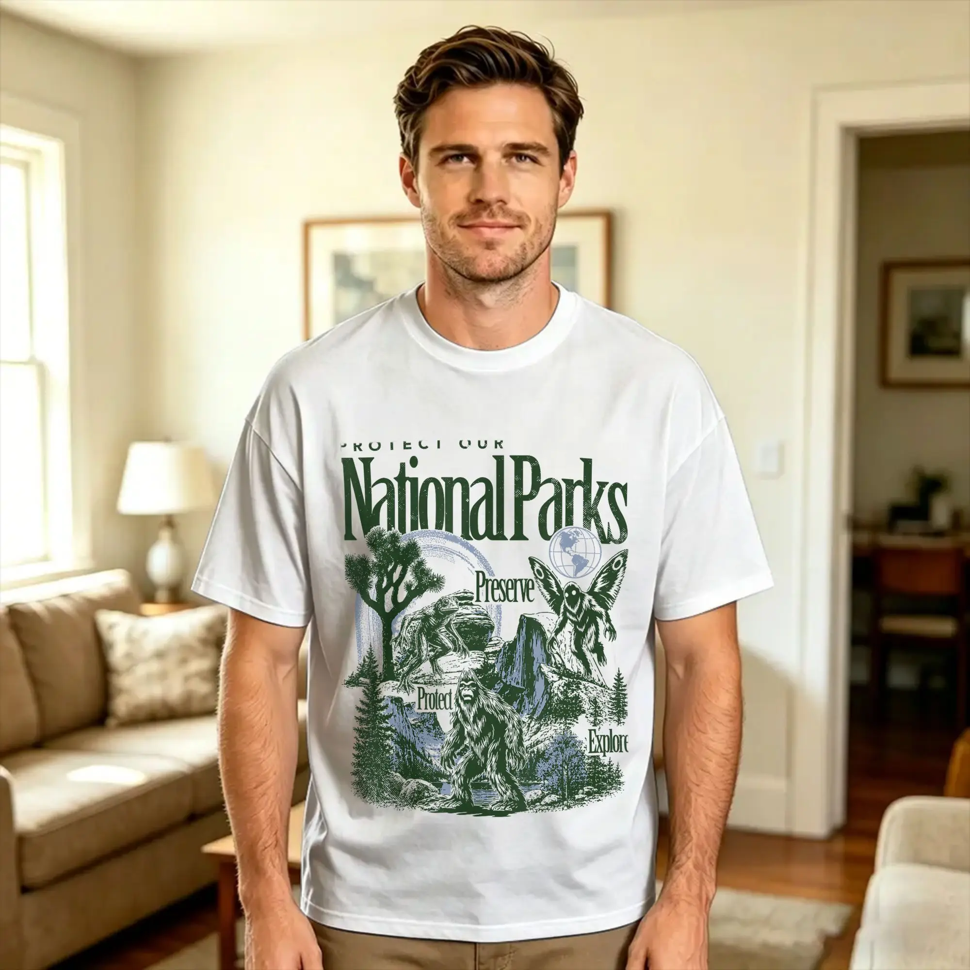 Harajuku T Shirt Protect Our National Parks Bigfoot Mothman Cryptid  Cotton T Shirts  Popular Tee Shirt Short Sleeve Top Tees,