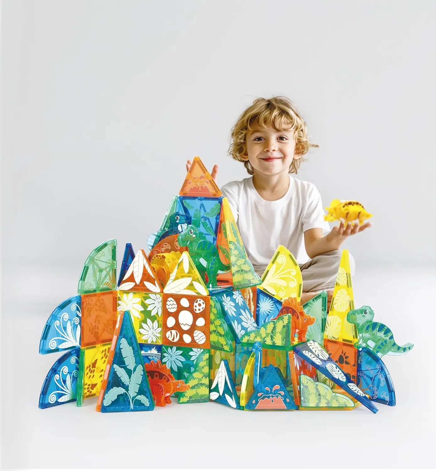 Ensemble de carreaux magnétiques dinosaure 106 pièces, blocs de construction magnétiques, jouets du monde Dino, TEM authentiques, carreaux magnétiques animaux pour les tout-petits B