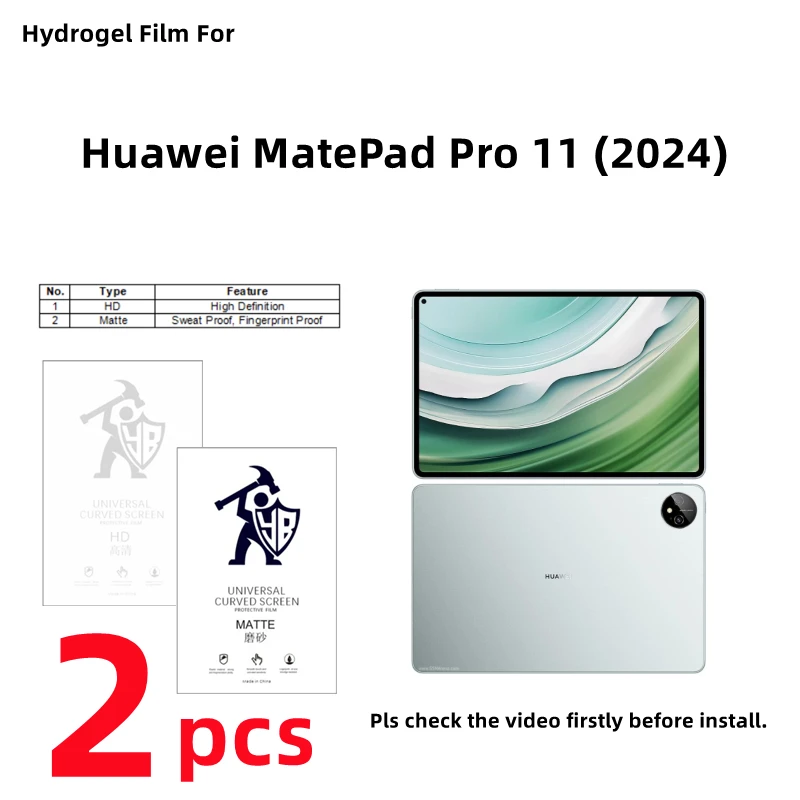 2pcs HD Hydrogel Film For Huawei MatePad Pro 11 2024 Matte Screen Protector For MatePad Pro 11 (2024) Clear/Frosted Full Cover