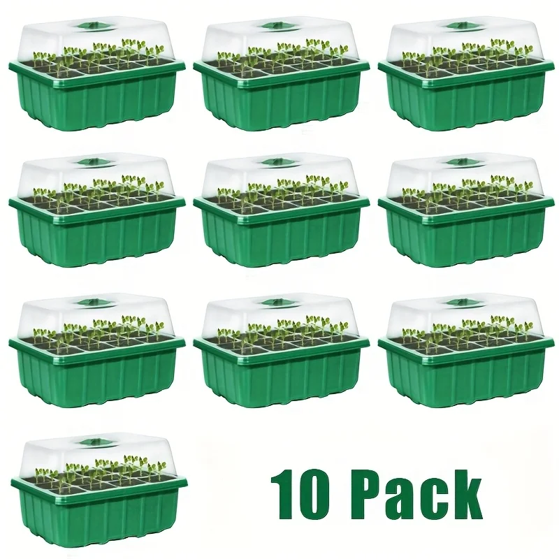 10PCS Seed Starter Tray Kit Adjustable Humidity Dome Reusable Seed Germination Tray Indoor Greenhouse Plant Growing Kit