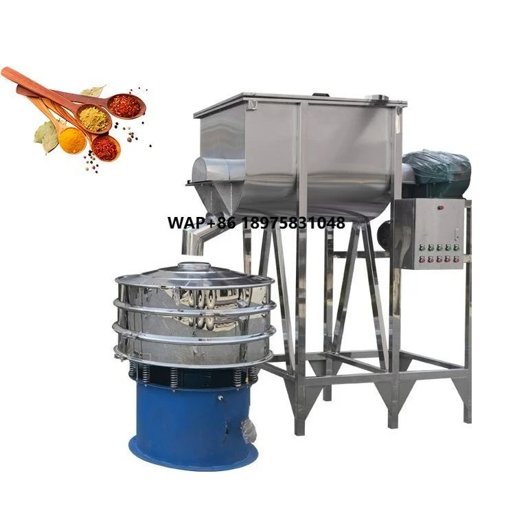 Automatic Stainless Steel Vibrating Screen Horizontal Ribbon Blender Mixer Powder Screening Mixing Production Line