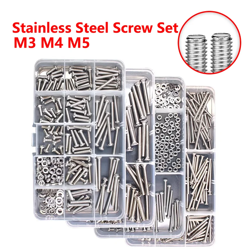 

1/5 BOXES M3 M4 M5 Combination Set Half Round Head Cross Screw Nut Nut Nut Bolt Shim Assortment Kit