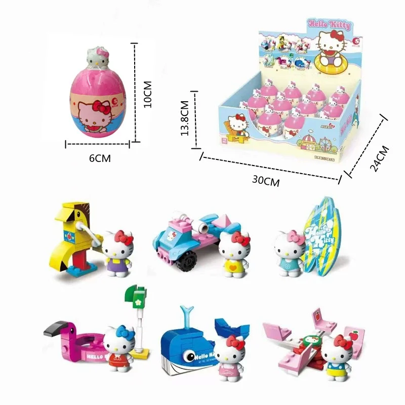 

Hello Kitty Beach Party Gacha Building Blocks, Sanrio Licensed Blind Box Twisted Egg Collectible DIY Assembly Bricks Toy