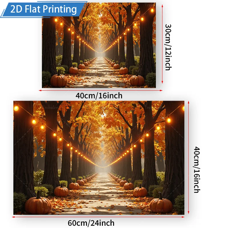 [2D PLAT] 1 st 4x16 inch Metalen Bord Herfst Bospad Pompoen Scène 2D Platte Print Metal Wall Art Decor