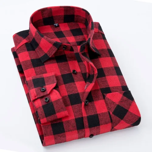 Camisa a cuadros 2025 nuevo Otoño Invierno franela camisa a cuadros roja camisas de hombre camisa de manga larga Chemise Homme camisas de algodón a cuadros para hombre