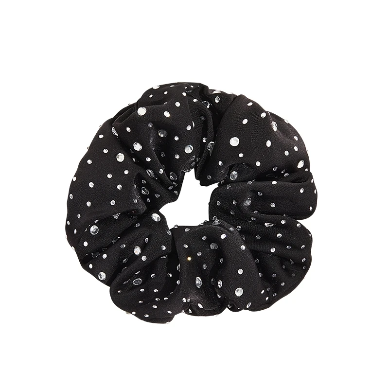 Rhinestone Hair Scrunchies for Girls and Women Black Hair Ties Elegant Elastic Hair Bands Hair Rope Circle