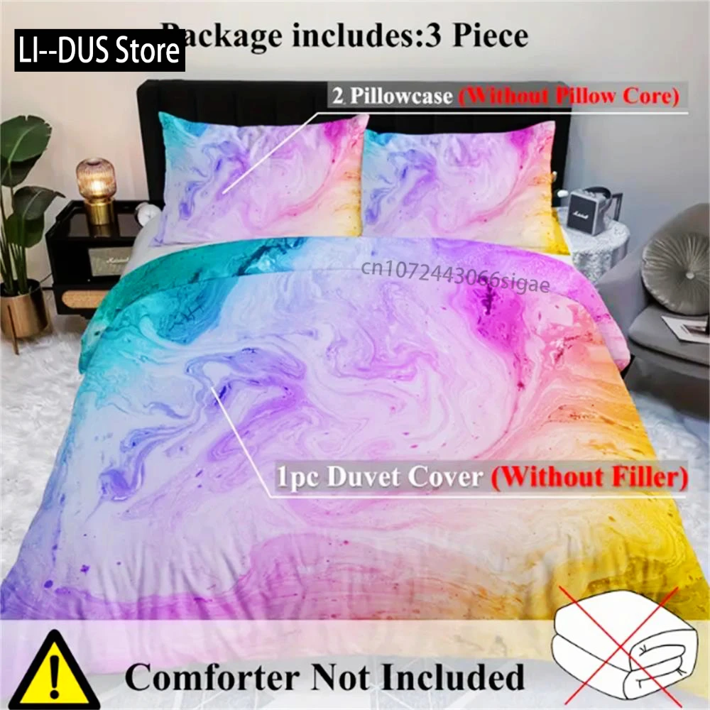 

3 Pieces Pink Blue And Purple Quicksand Duvet Cover Set Colorful Marble Bedding Set Abstract Art Bed Set Bright Girl Bedspread