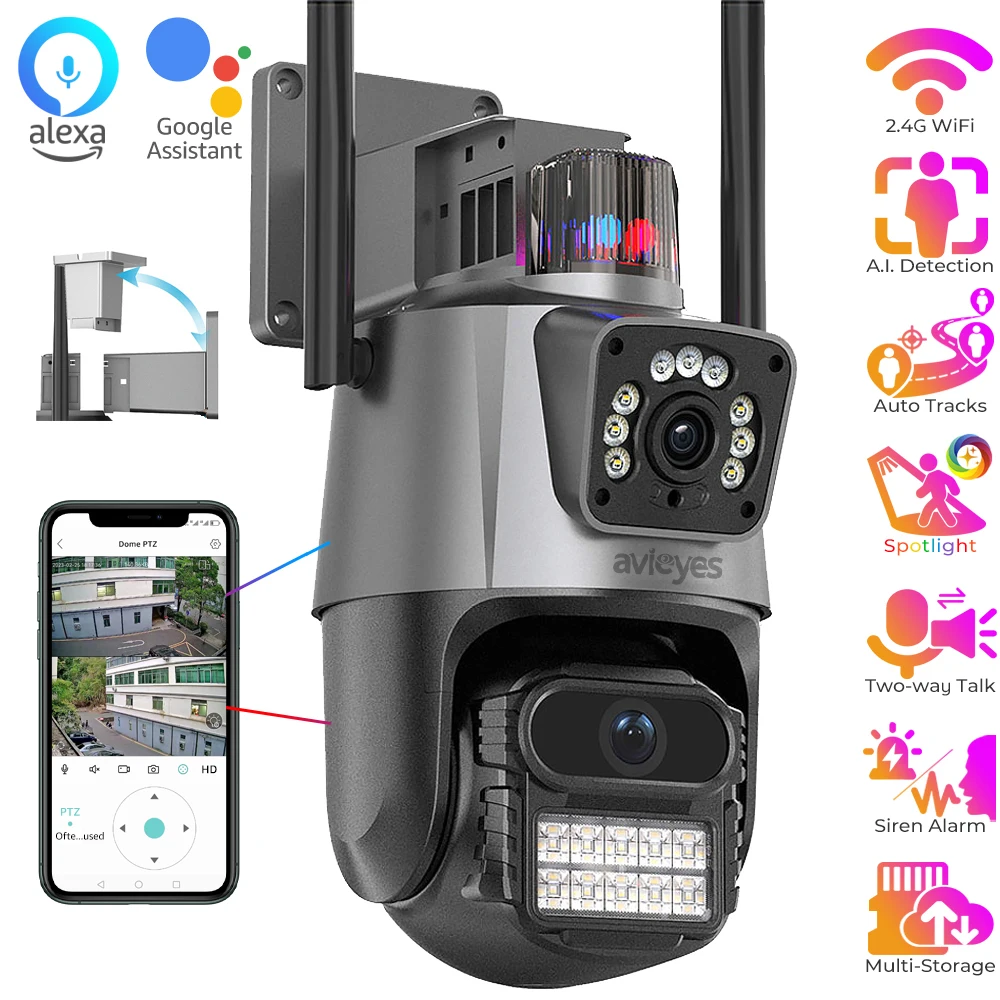 Outdoor Dual Lens WiFi IP PTZ Camera Color Night Vision Smart AI Human Detect Auto Tracking Security Cameras Two-way Talk Camera