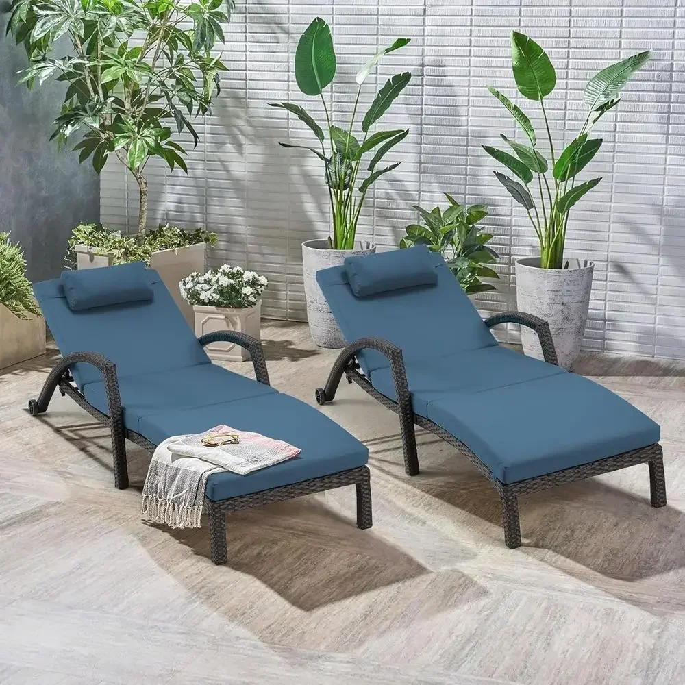 4-Piece Outdoor PE Rattan Reclining Lounge Chairs Set with 5-Position Adjustable Armrests, Suitable for Patio, Poolside, or Deck