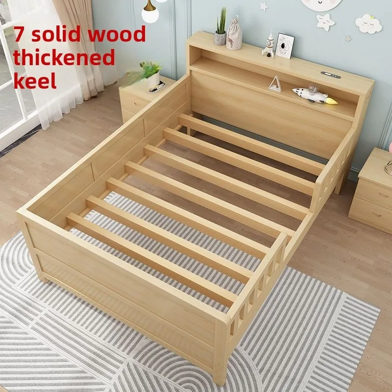 Cama infantil de madeira maciça com guarda-corpo, berço à prova de quedas