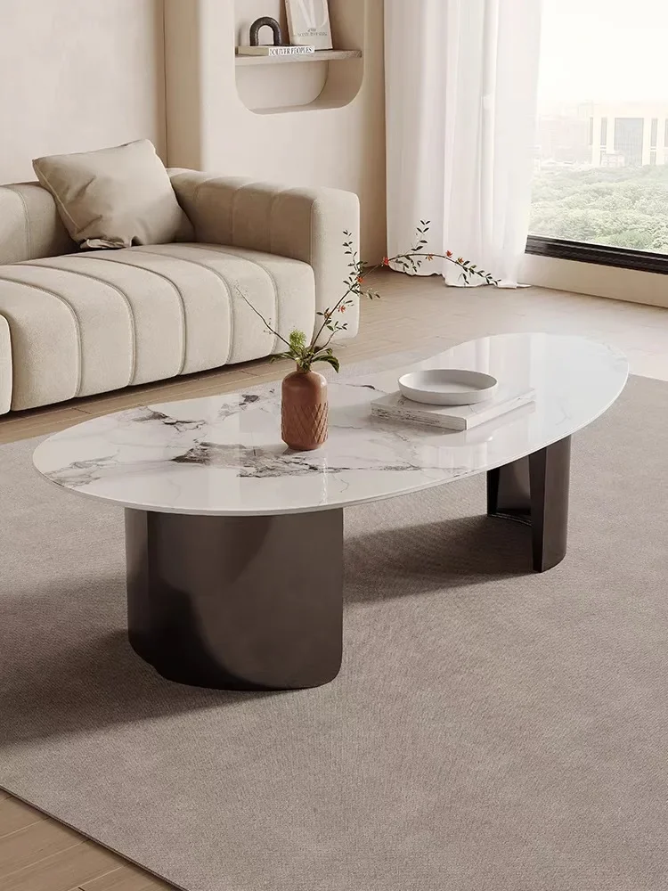 طاولة قهوة ذات بلاطة صخرية فاخرة وخفيفة الوزن، طاولة غرفة معيشة صغيرة للمكتب والمنزل #3