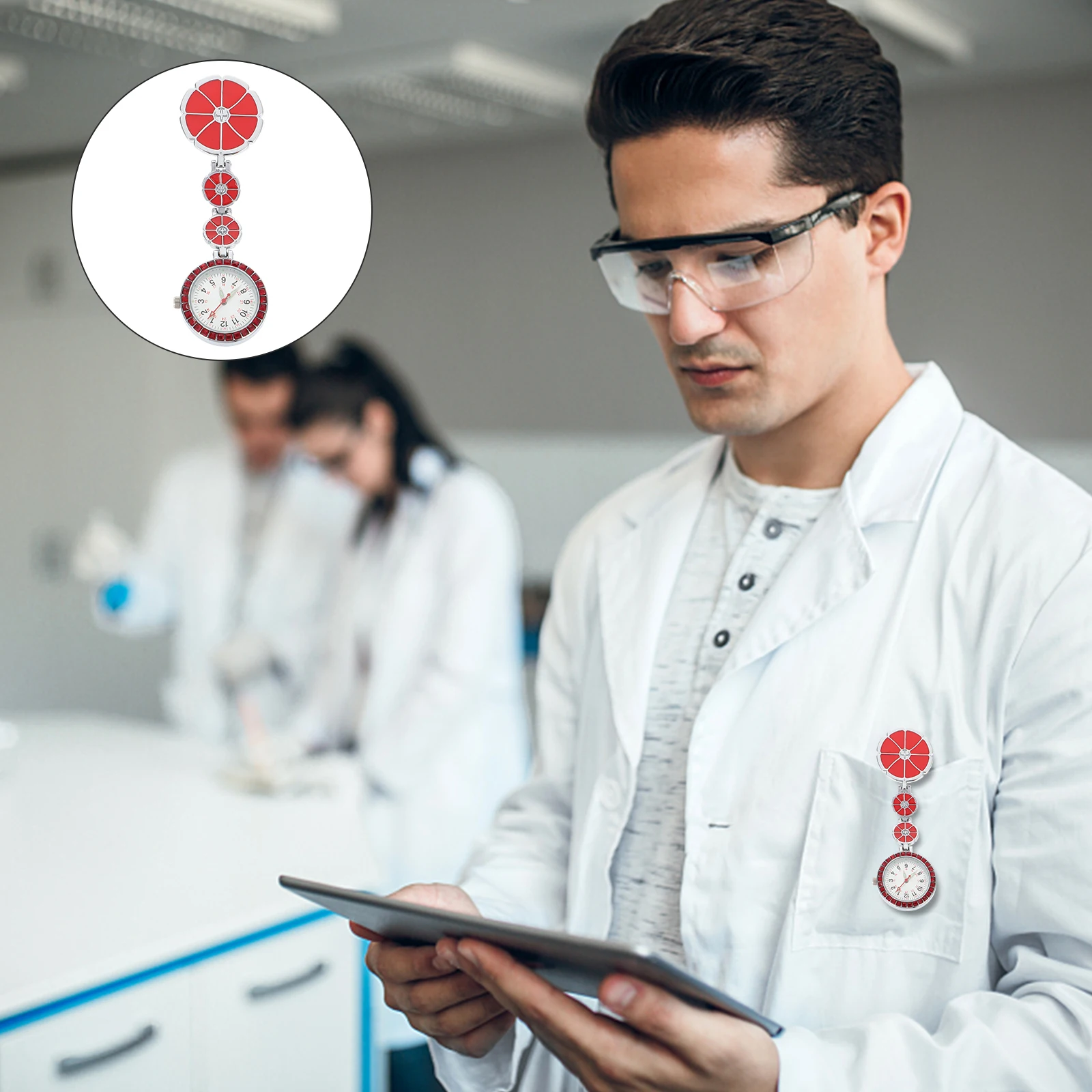 Orologio da tasca Infermiera Appesa per assistenza medica Fob Specchio in vetro per infermieri Luminoso Orologi da petto per donna Funzione luminosa Durevole Multi