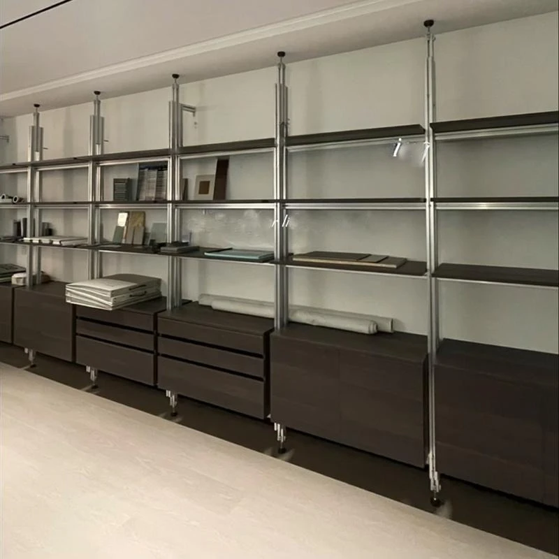 

Minimalist aluminum profile bookshelf, partition display birch multi-layer board shelf