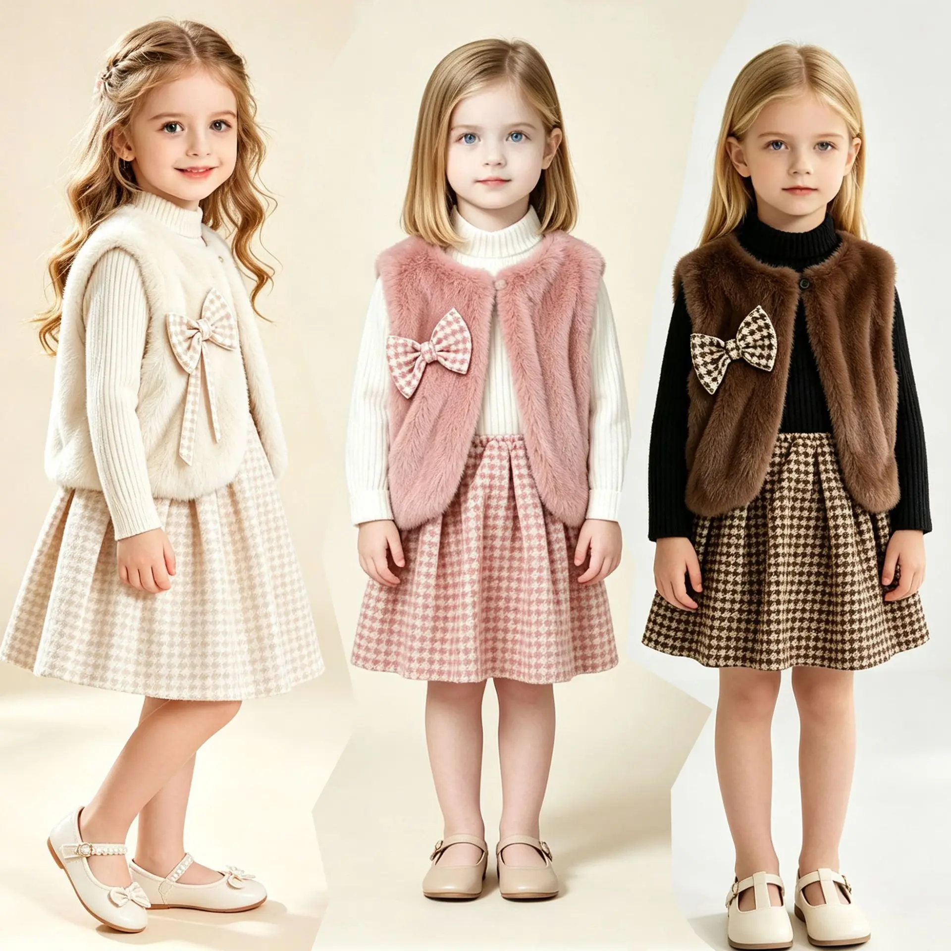 Autumn and Winter New Girls' Suit Sweater with Long Sleeves Three-piece Set