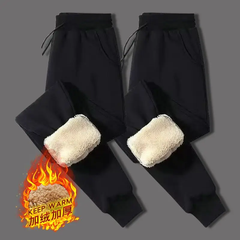 2024 New Men's Cotton Wool Velvet Pants Winter Casual Footed Sweatpants Thickened Pants For Men Loose Fit Sweatpants Male