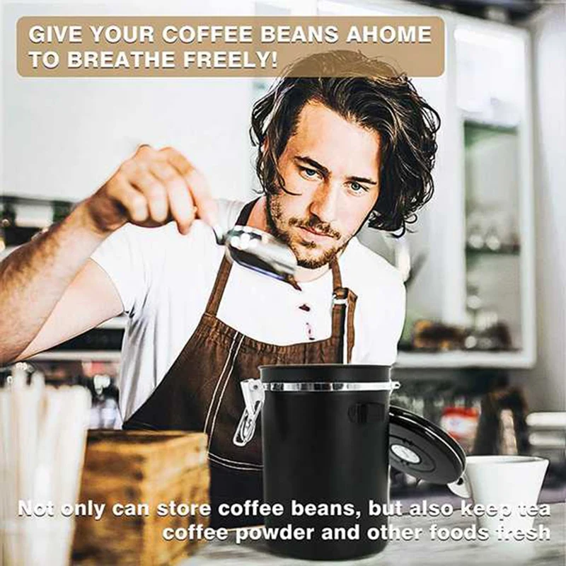 Latas de café herméticas, contenedor de granos de café de 1,5 l y 1,8 l, lata de almacenamiento con rastreador de fecha, válvula de CO2 para té, granos de café, nueces, Etc.