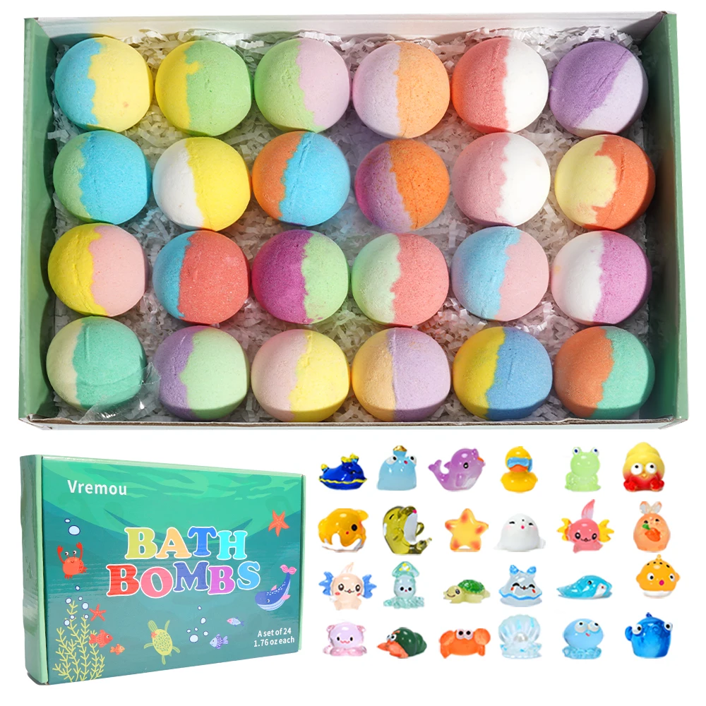 Bath Bombs for Kids with Surprise Inside, 24 Pack Kids Bath Bombs Gift Set, Natural Organic Kids Bubble Bath Fizzy for Girls Boy