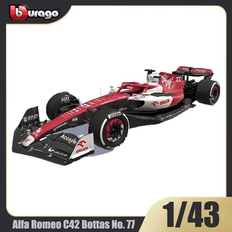 

Bburago 1:43 Alfa Romeo C42 No.77 Bottas Formula Model Zhou Guanyu F1 Racing Car Simulation Alloy Collection Toy Gift