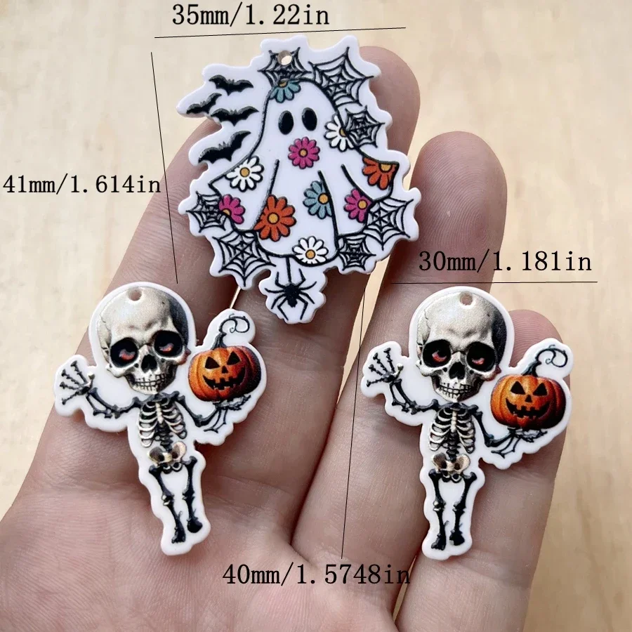 6pcs/lot Charm Skeleton Ghost Pendant DIY Earring Accessories Halloween Decoration Pendant Decor Home Craft Embellishments